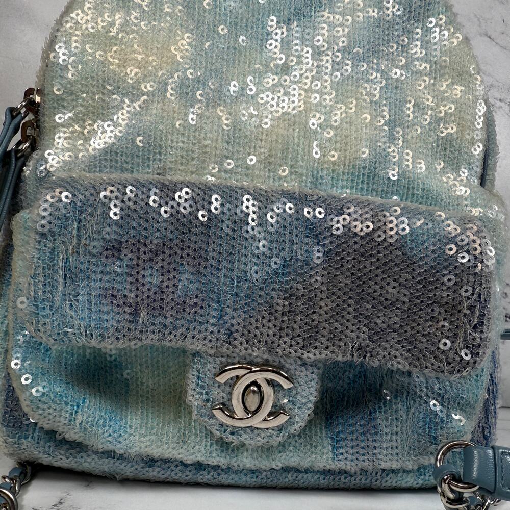 Chanel Sequin Mini Backpack Waterfall Blue Tri-color Bag Rare Light Limited Ed. - Picture 12 of 15